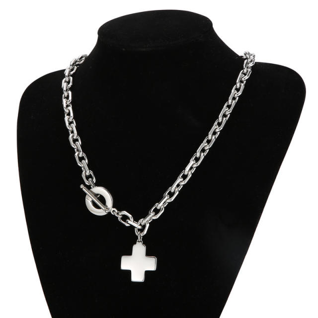 Hiphop chunky cross charm stainless steel necklace bracelet