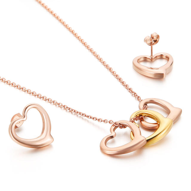 Hollow heart stainless steel necklace set