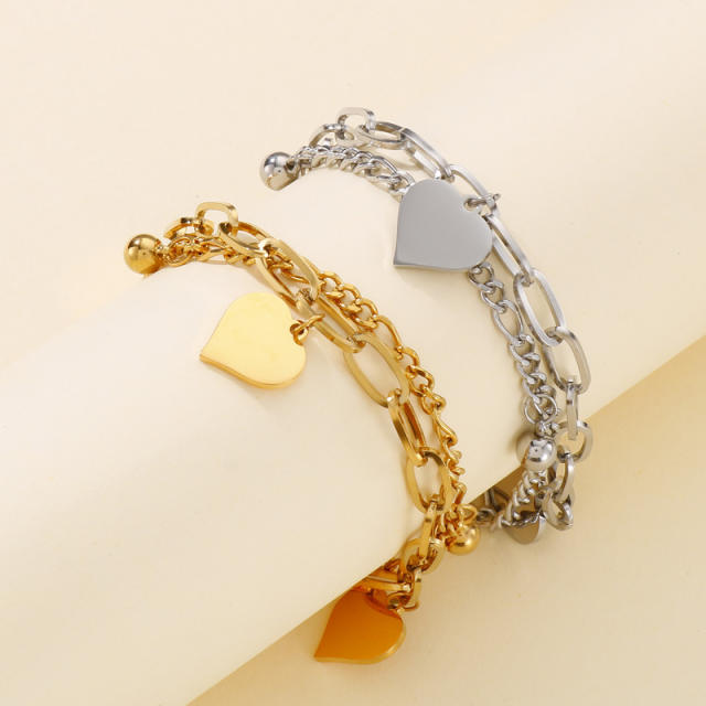 INS trend heart charm stainless steel necklace bracelet