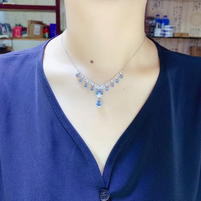 Delicate Aquamarine statement copper necklace