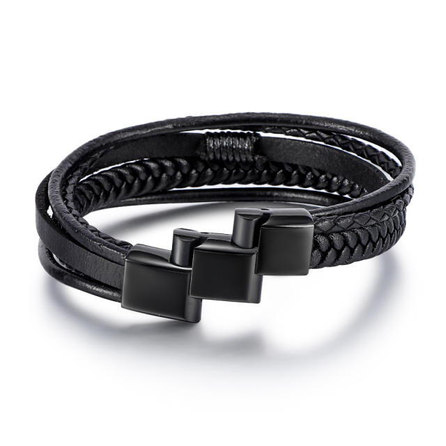 Occident fashion stainless steel buckle pu leather bracelet for men