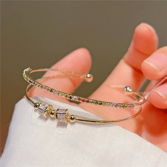 Delicate cubic zircon two layer real gold plated copper bangle