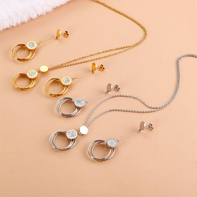 Occident fashion geometric circle stainless steel necklace set