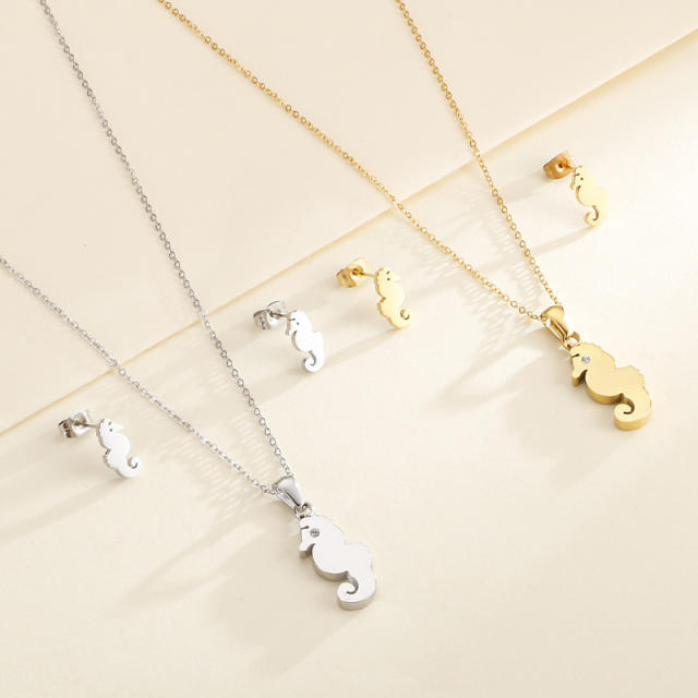 Creative seahorse stainless steel necklace set
