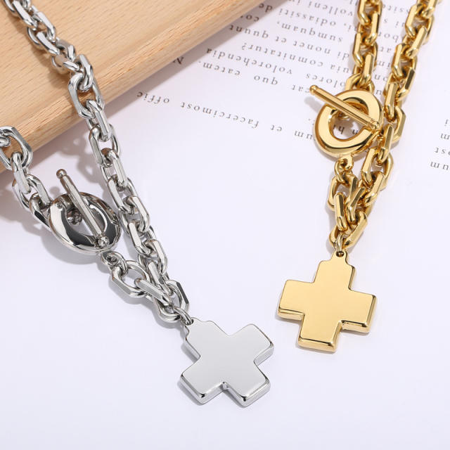 Hiphop chunky cross charm stainless steel necklace bracelet