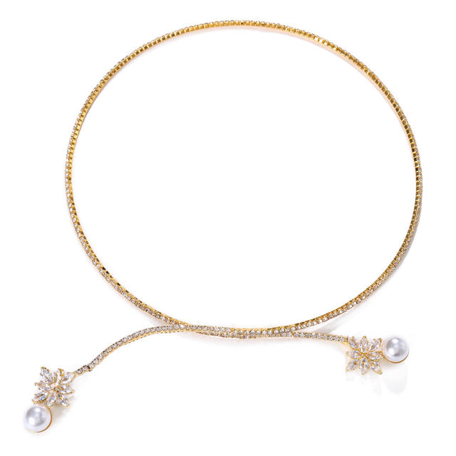Elegant pearl diamond choker necklace