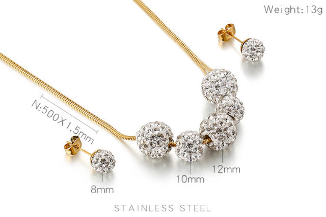 Korean fashion diamond ball stainless steel necklace set
