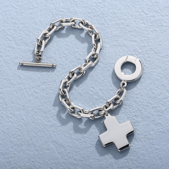 Hiphop chunky cross charm stainless steel necklace bracelet