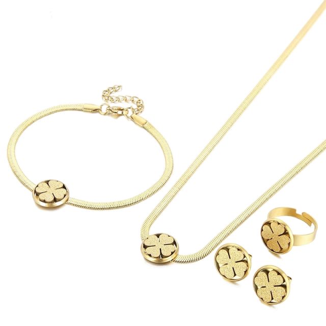 Occident fashion clover stainless steel necklace set