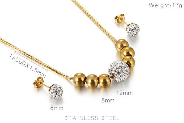 Korean fashion diamond ball stainless steel necklace set