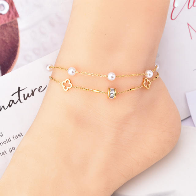 Elegant two layer stainless steel anklet