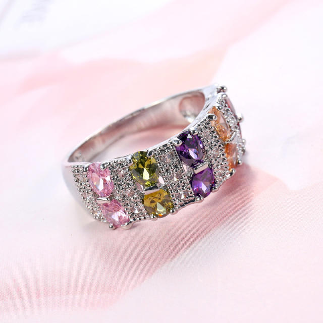 INS romantic color cubic zircon copper rings