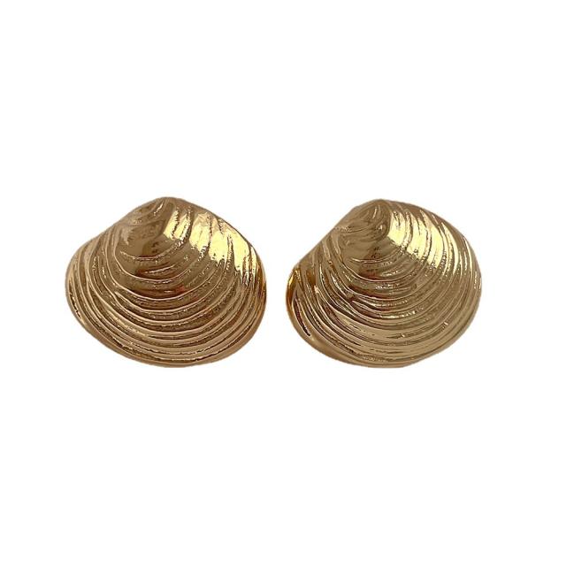 925 needle metal feeling shell shape copper studs earrings