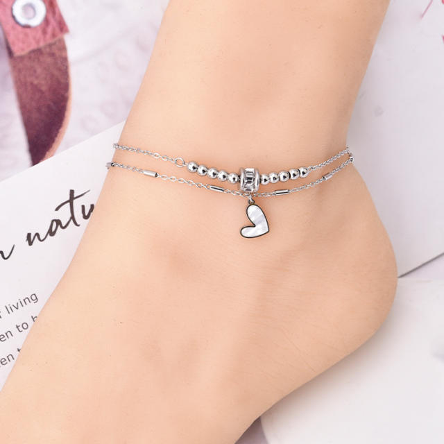 Korean fashion heart charm stainless steel anklet