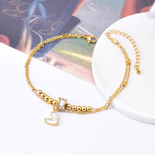 Korean fashion heart charm stainless steel anklet