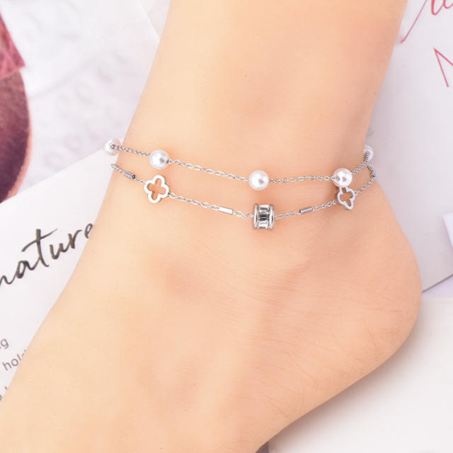 Elegant two layer stainless steel anklet