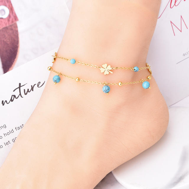 Life tree star clover stainless steel anklet
