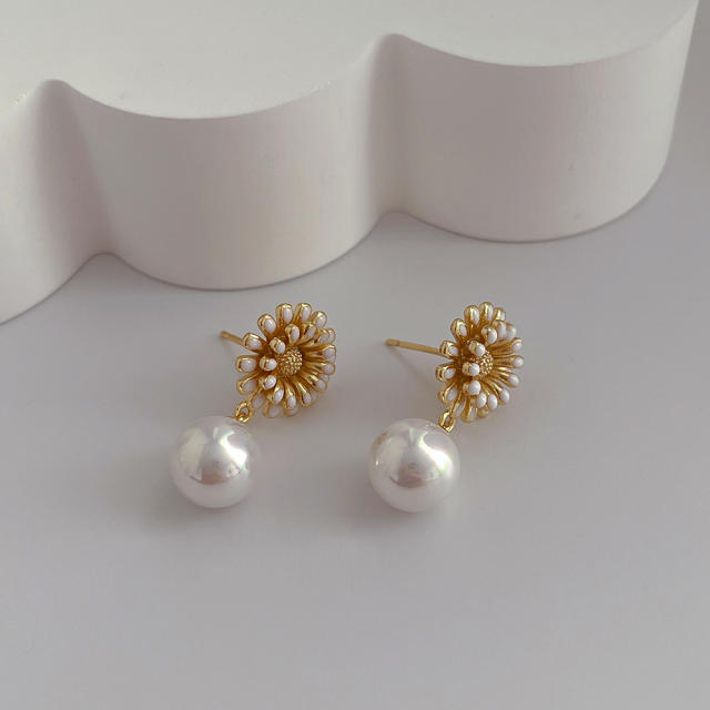 14K gold plated sweet daidy flower pearl earrings