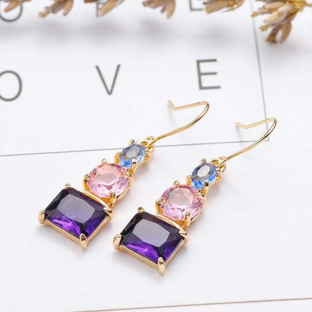 Korean fashion amethyst copper earrings