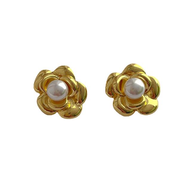 Luxury real gold plated copper flower studs earrings