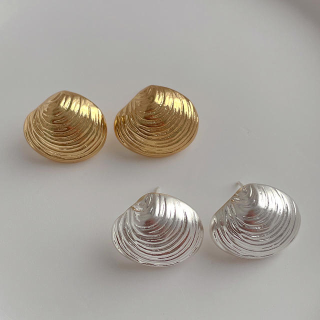 925 needle metal feeling shell shape copper studs earrings