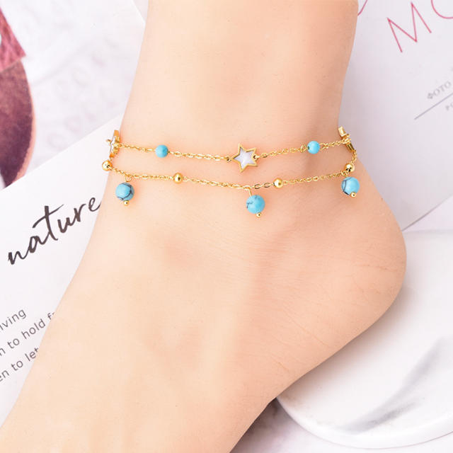 Life tree star clover stainless steel anklet