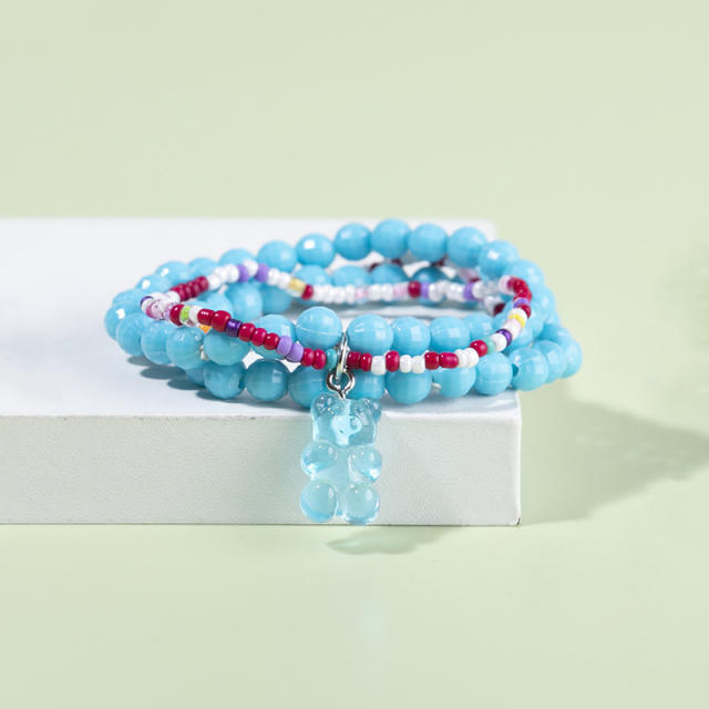 Candy color bear colorful bead bracelet set