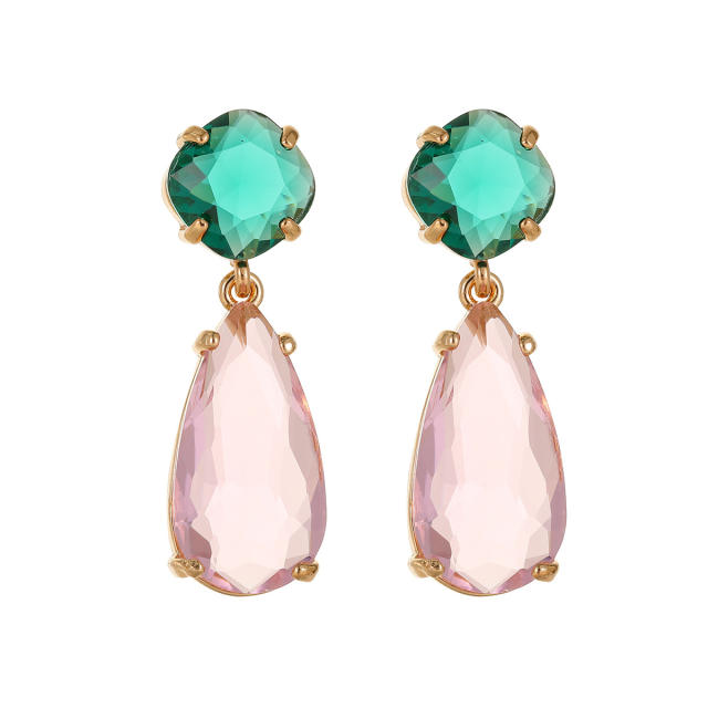 925 needle elegant pink crystal copper drop earrings