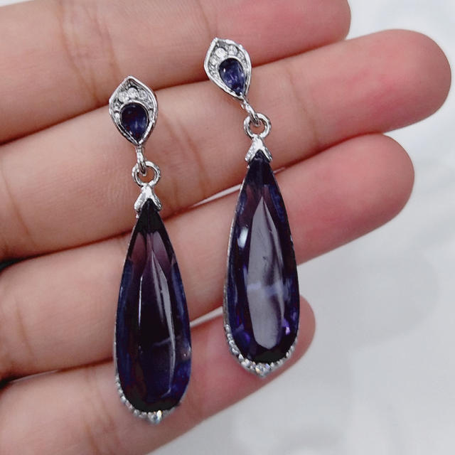 Vintage sapphire cubic zircon drop earrings