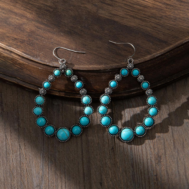 Vintage Turquoise statement hollow drop earrings