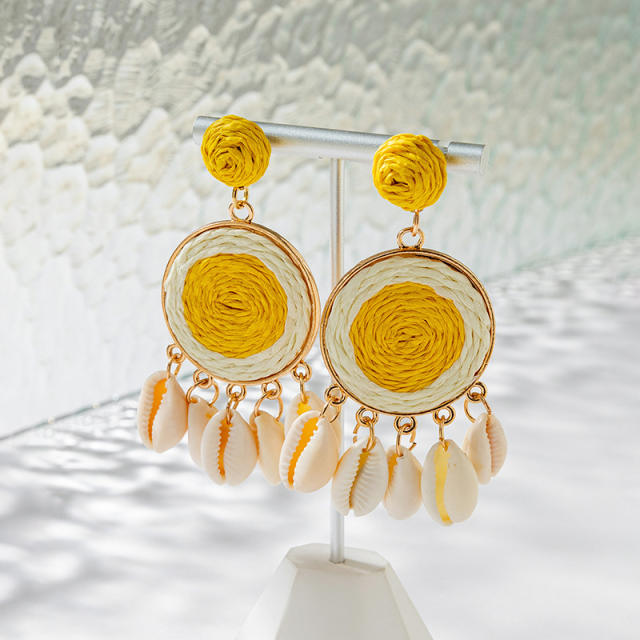 Holiday trend shell tassel color straw earrings