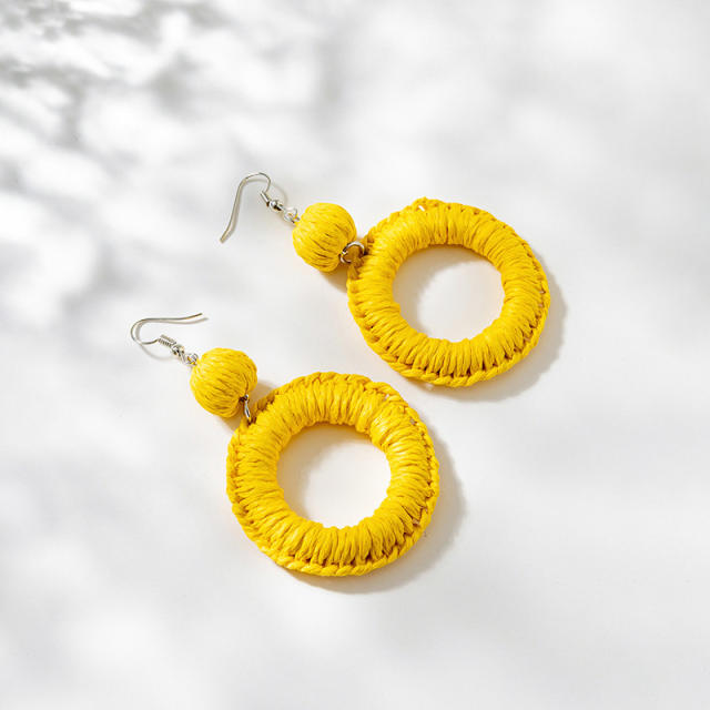 Holiday trend yellow color straw earrings