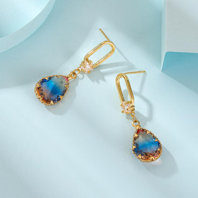 Elegant cubic zircon copper drop earrings