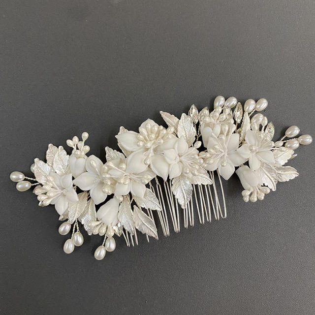 Hot sale metal leaf ceramics flower wedding hair combs