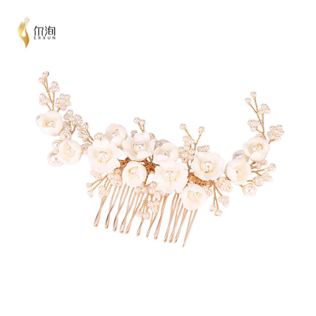 Occident fashion ceramics flower pearl wedding hair combs