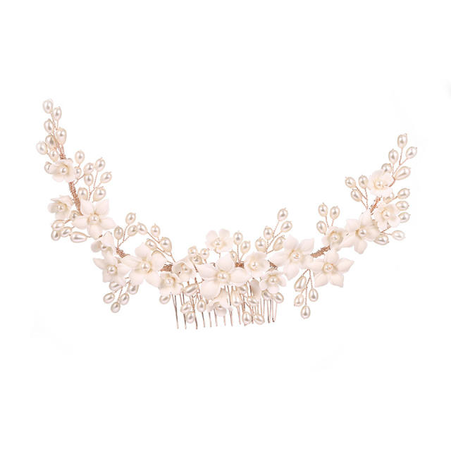 Delicate crystal beads ceramics flower wedding hair combs