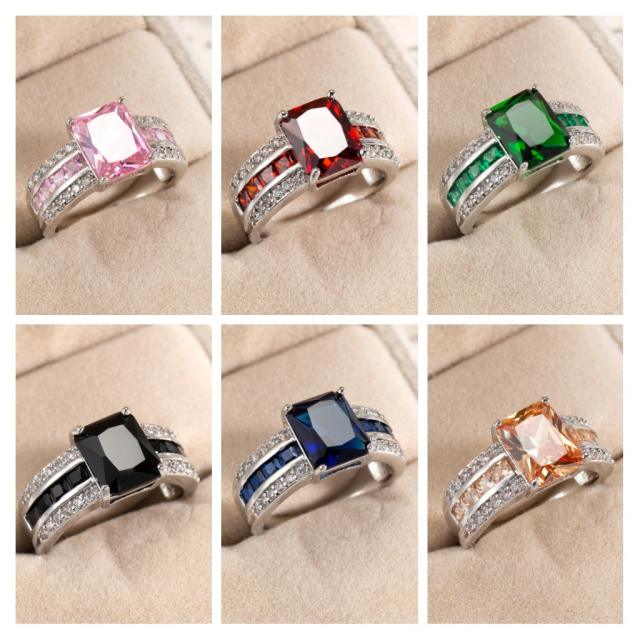 WISH hot sale color cubic zircon statement copper ring