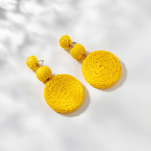 Holiday trend yellow color straw earrings