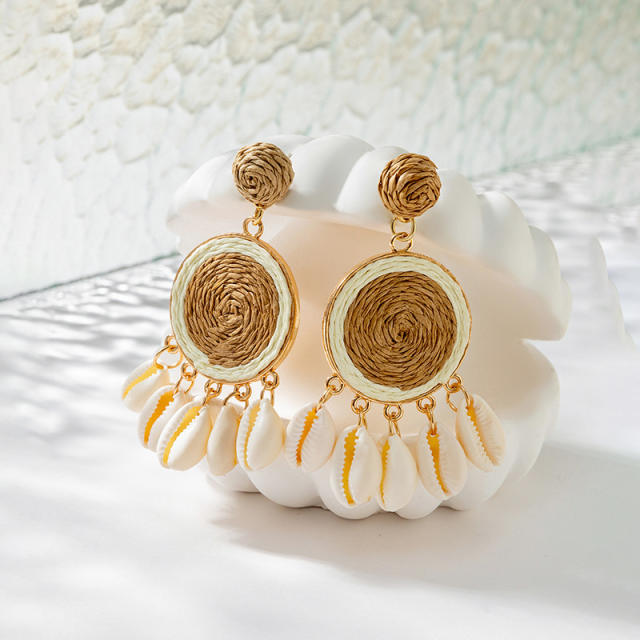 Holiday trend shell tassel color straw earrings