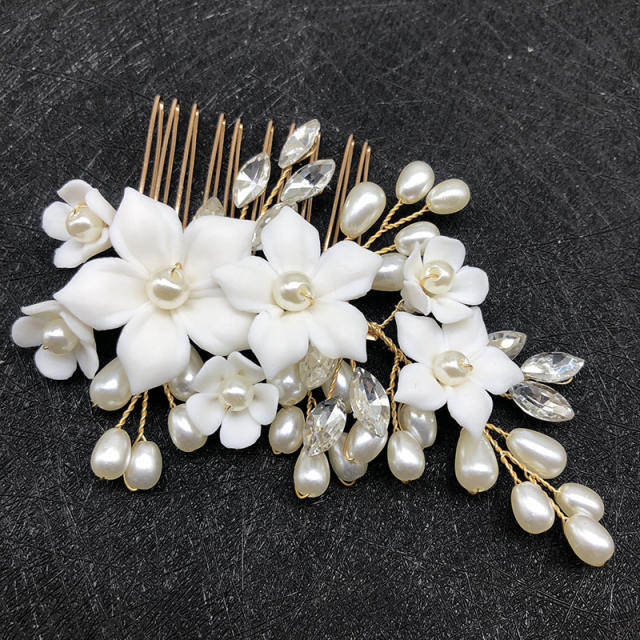 Occident fashion faux pearl ceramics flower wedding hair combs