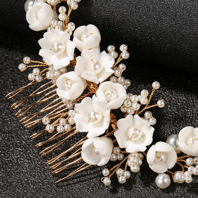 Occident fashion ceramics flower pearl wedding hair combs