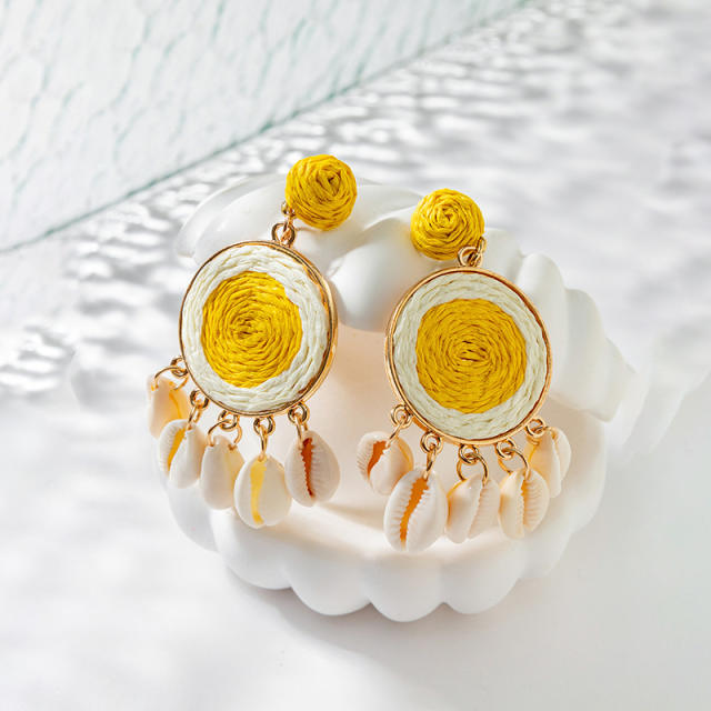 Holiday trend shell tassel color straw earrings