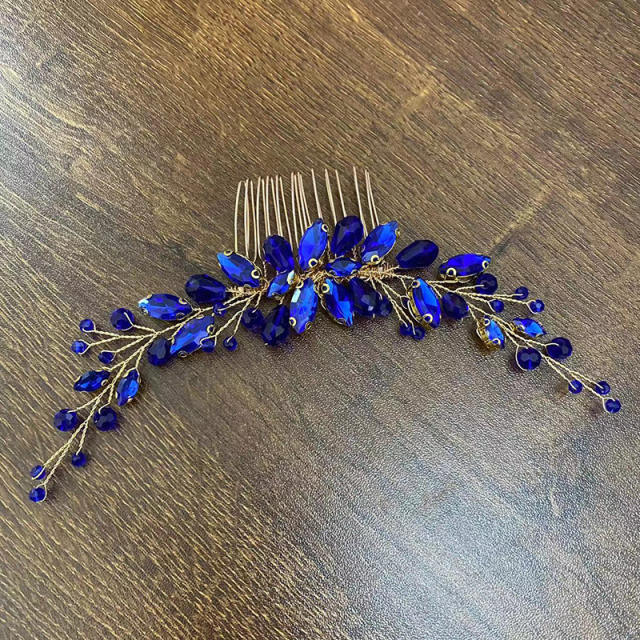 Blue color crystal beads wedding hair combs set