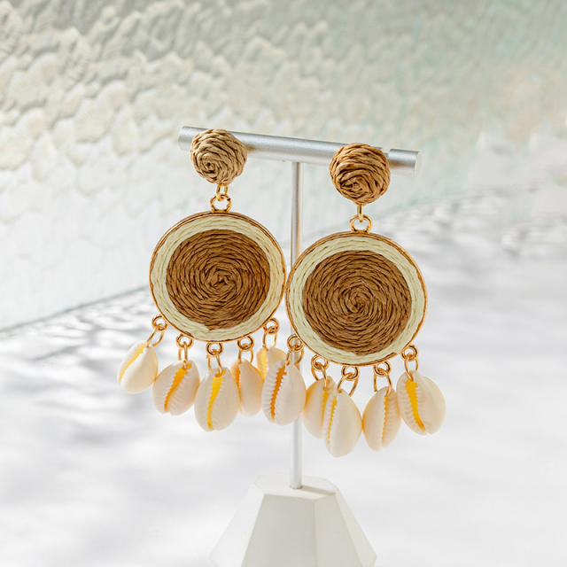 Holiday trend shell tassel color straw earrings