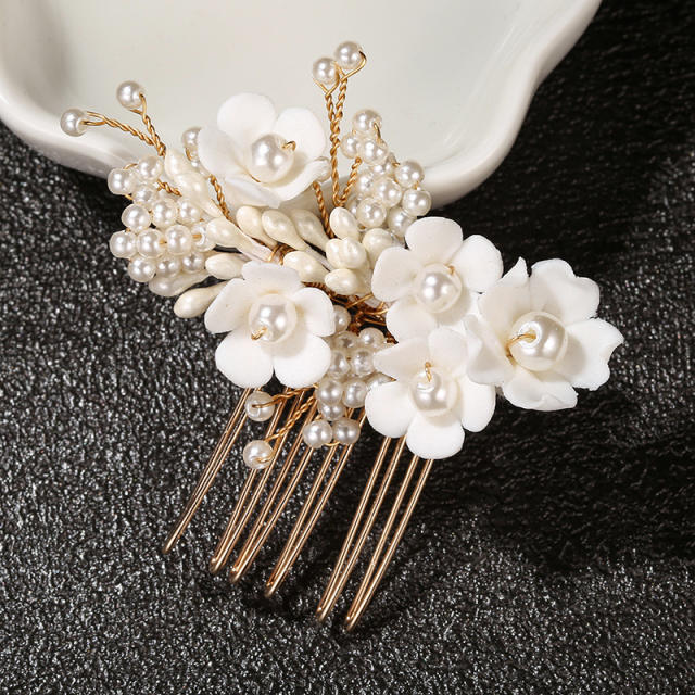 Amazon hot sale ceramics flower pearl hair combs