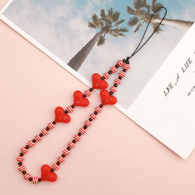 Sweet acrylic bead heart phone chain