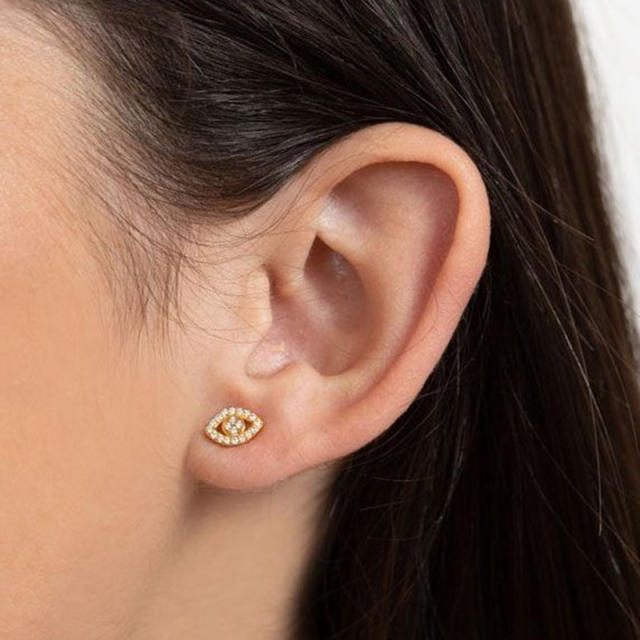 925 needle cubic zircon evil eye copper studs earrings