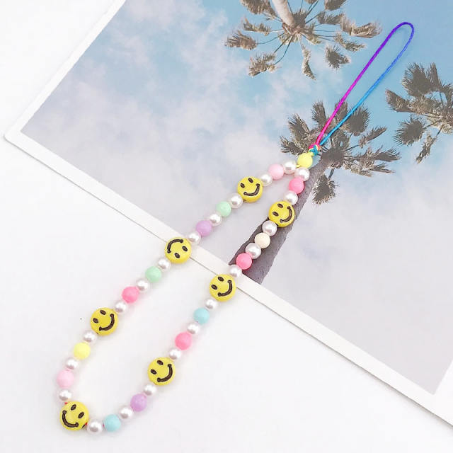 Smile face bead short phone chain