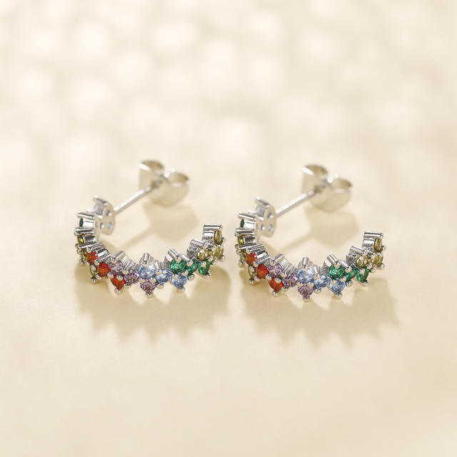 Creative rainbow cubic zircon copper earrings