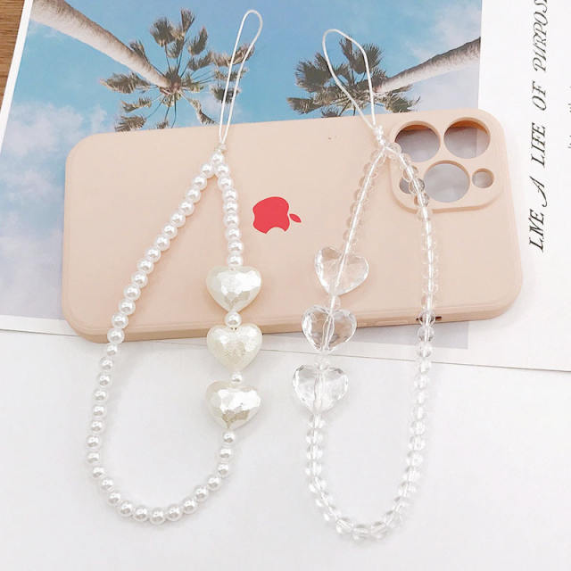 Pearl heart short phone chain